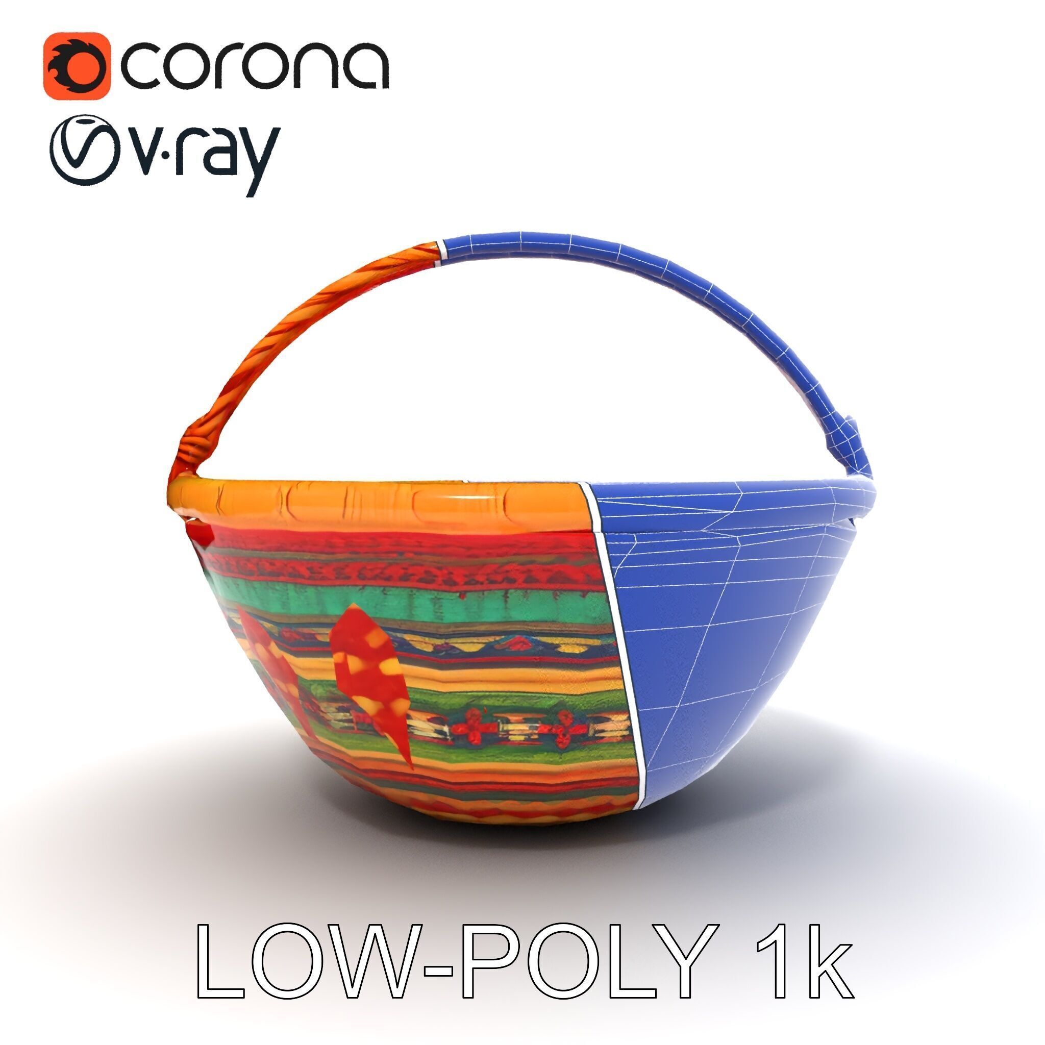 Colorful Woven Basket Model Pack Low-poly 3D model_34