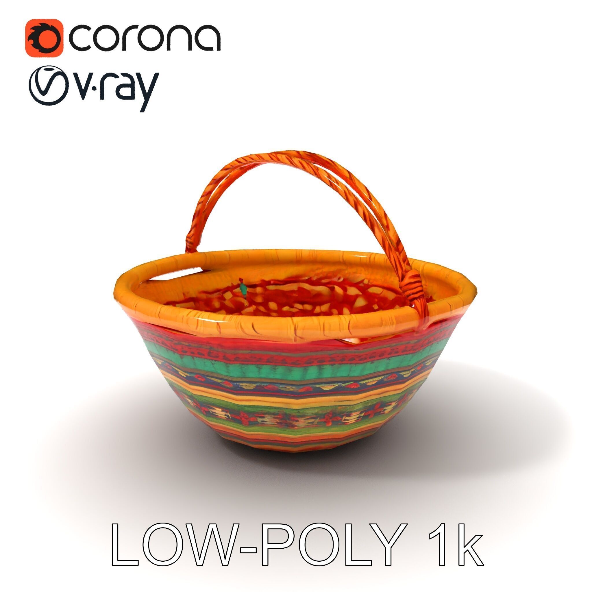 Colorful Woven Basket Model Pack Low-poly 3D model_9