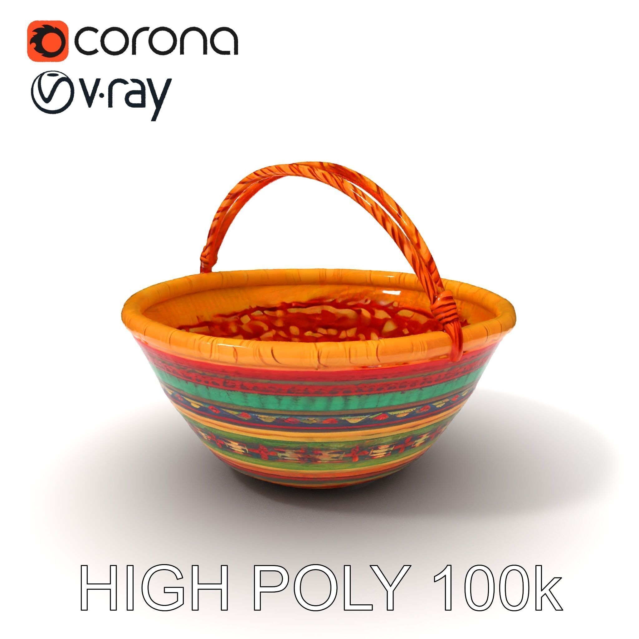Colorful Woven Basket Model Pack Low-poly 3D model_3