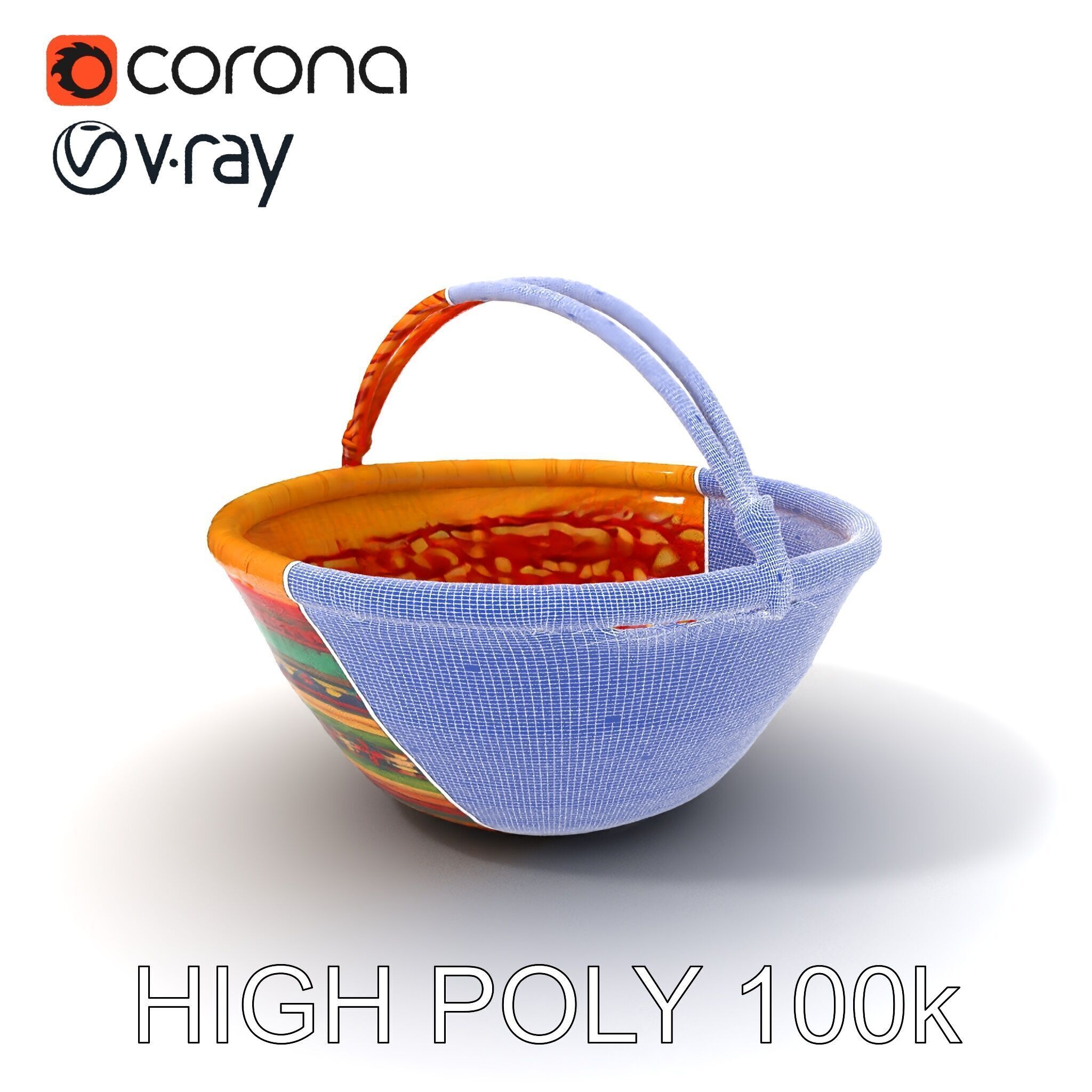 Colorful Woven Basket Model Pack Low-poly 3D model_4