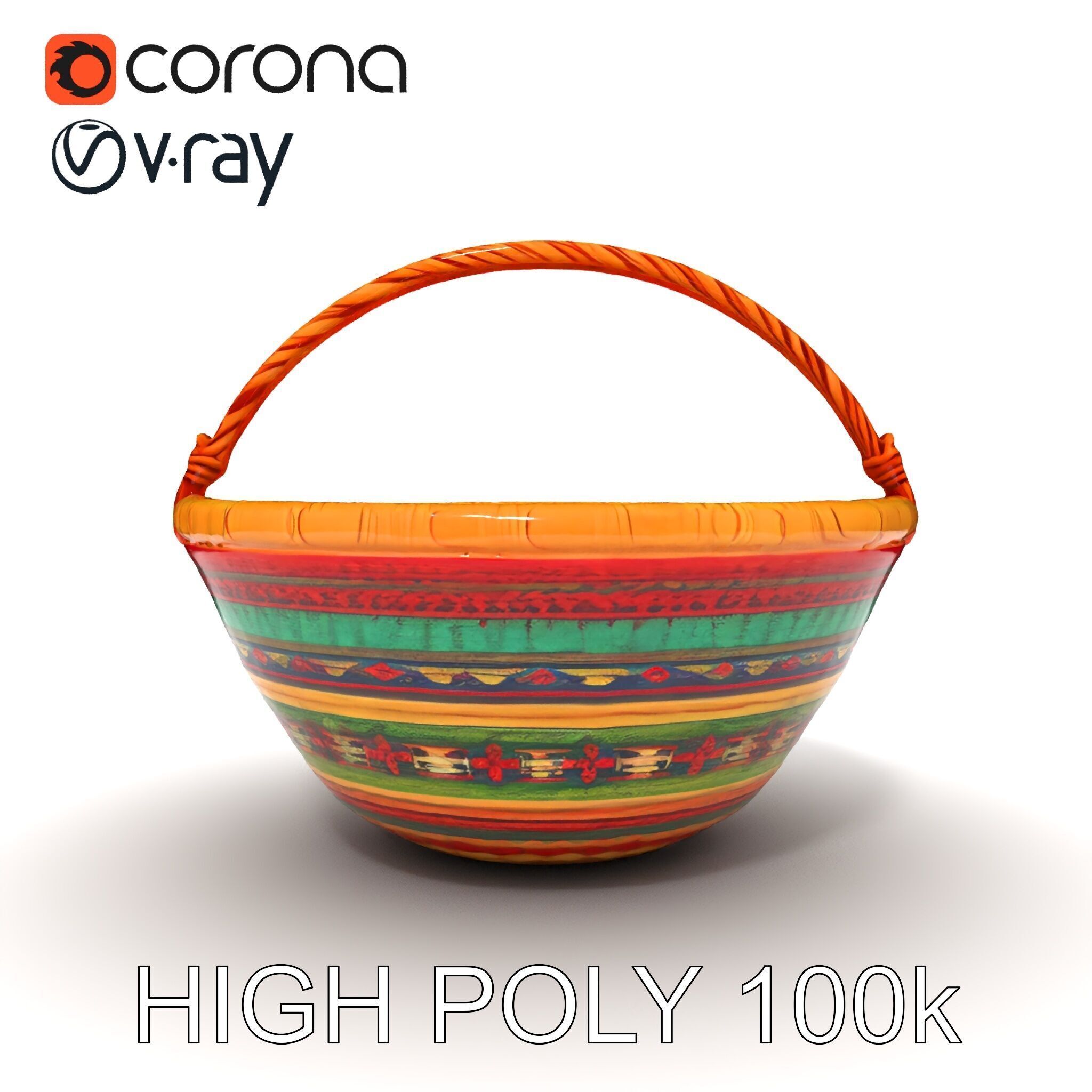 Colorful Woven Basket Model Pack Low-poly 3D model_10
