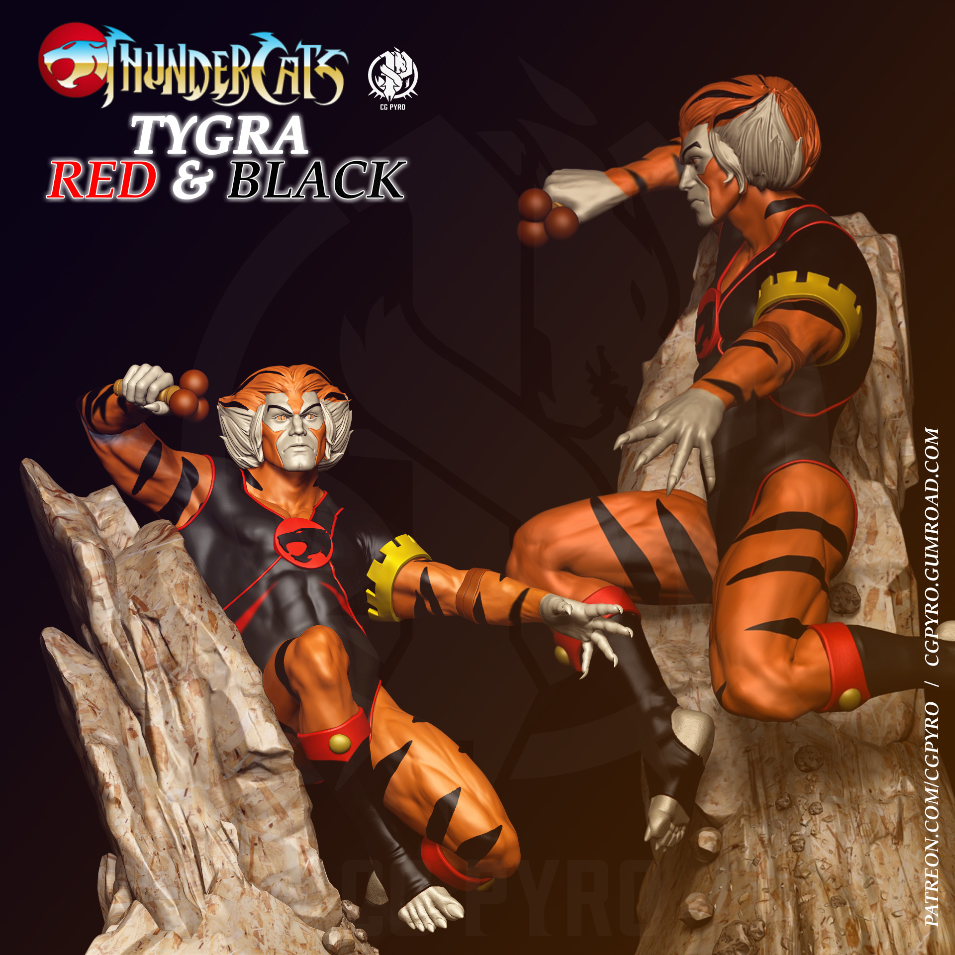 Tygra Red and Black Thundercats STL files 3D printing 3D print model