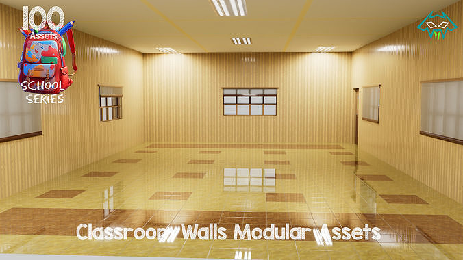 Classroom Walls Modular Assets -100 Assets-School Series Low-poly 3D model