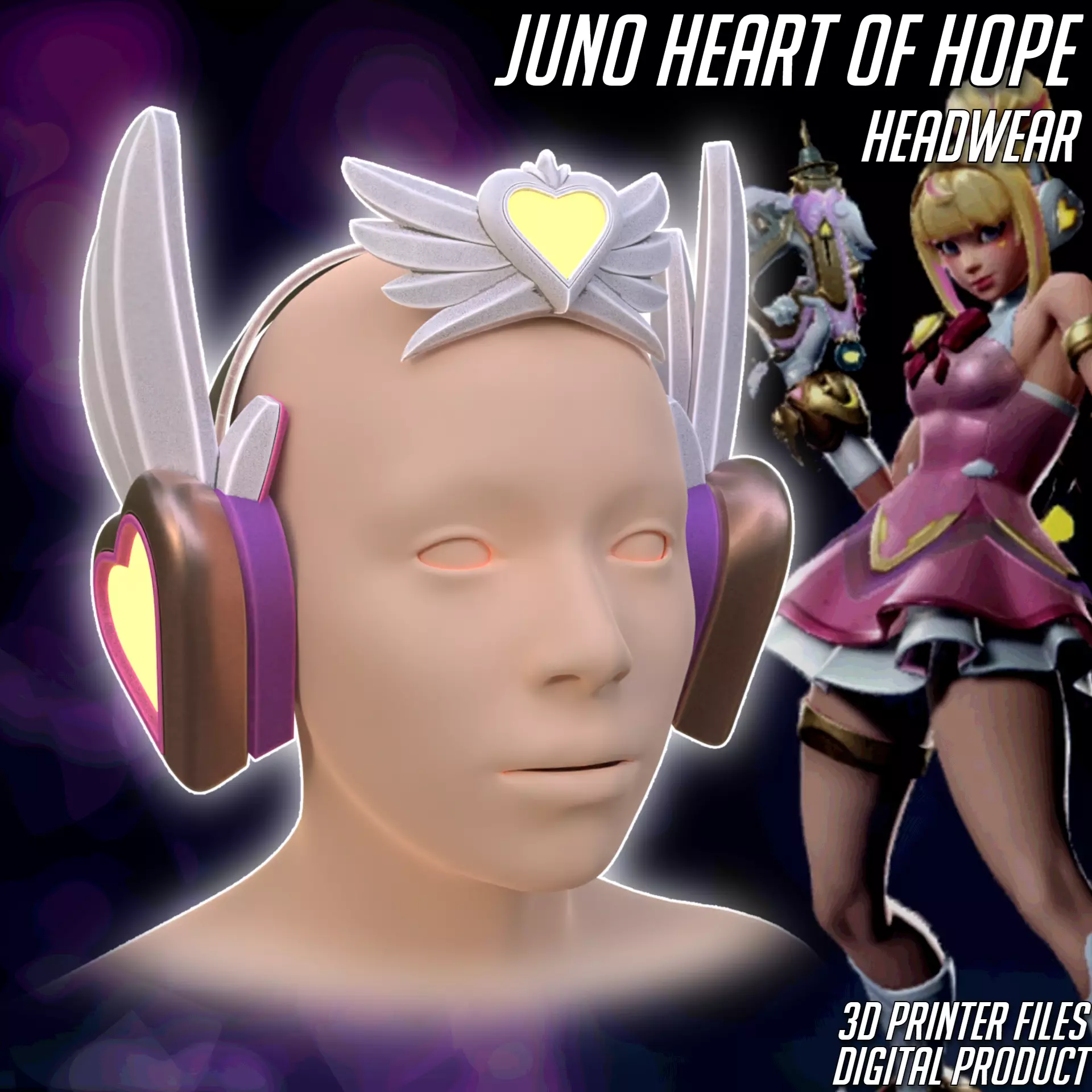 Heart of Hope Juno Cosplay Headphones Overwatch 2 3D print model