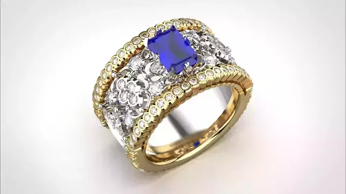 PsR0175 Ornate Emerald Diamond Band Ring CAD High-Detail Design