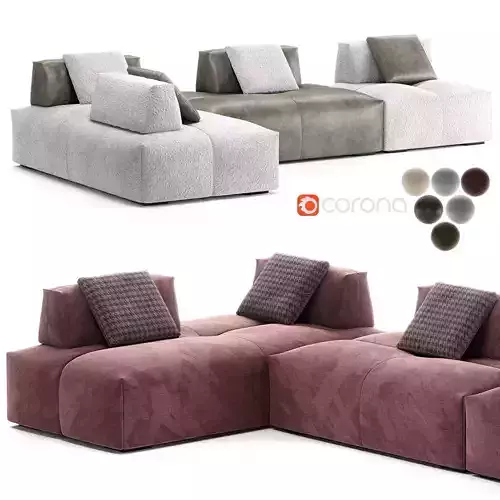 Art Deco Solid Color Dove Grey Sofa Couch 3 Person with 3