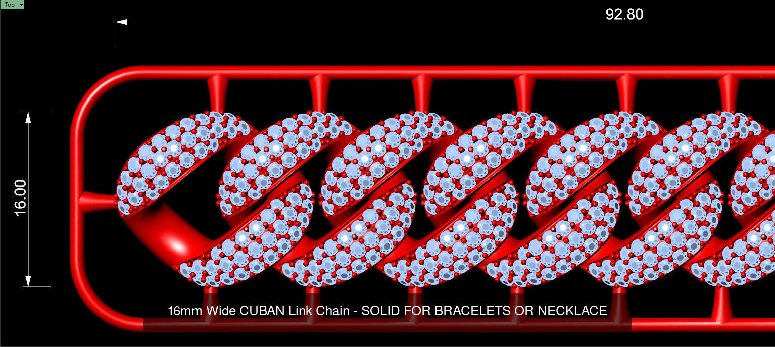 Three Row Diamond Cuban Link Chain 3D Model Collection_3