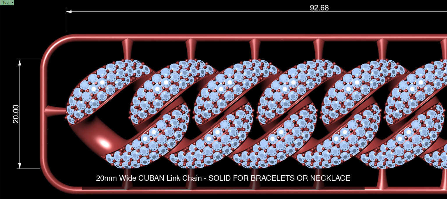 Three Row Diamond Cuban Link Chain 3D Model Collection_5