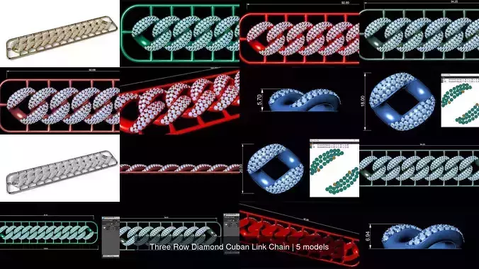 Three Row Diamond Cuban Link Chain
