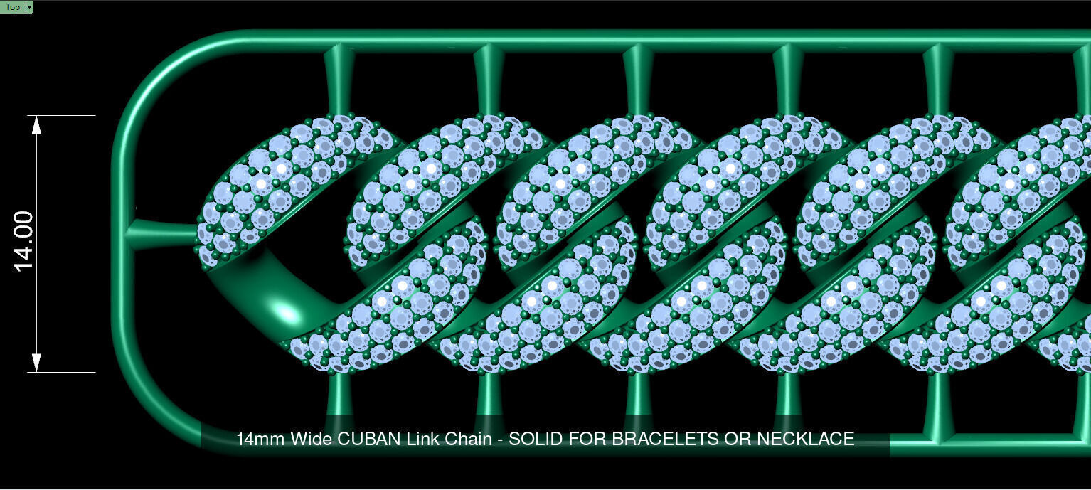 Three Row Diamond Cuban Link Chain 3D Model Collection_2