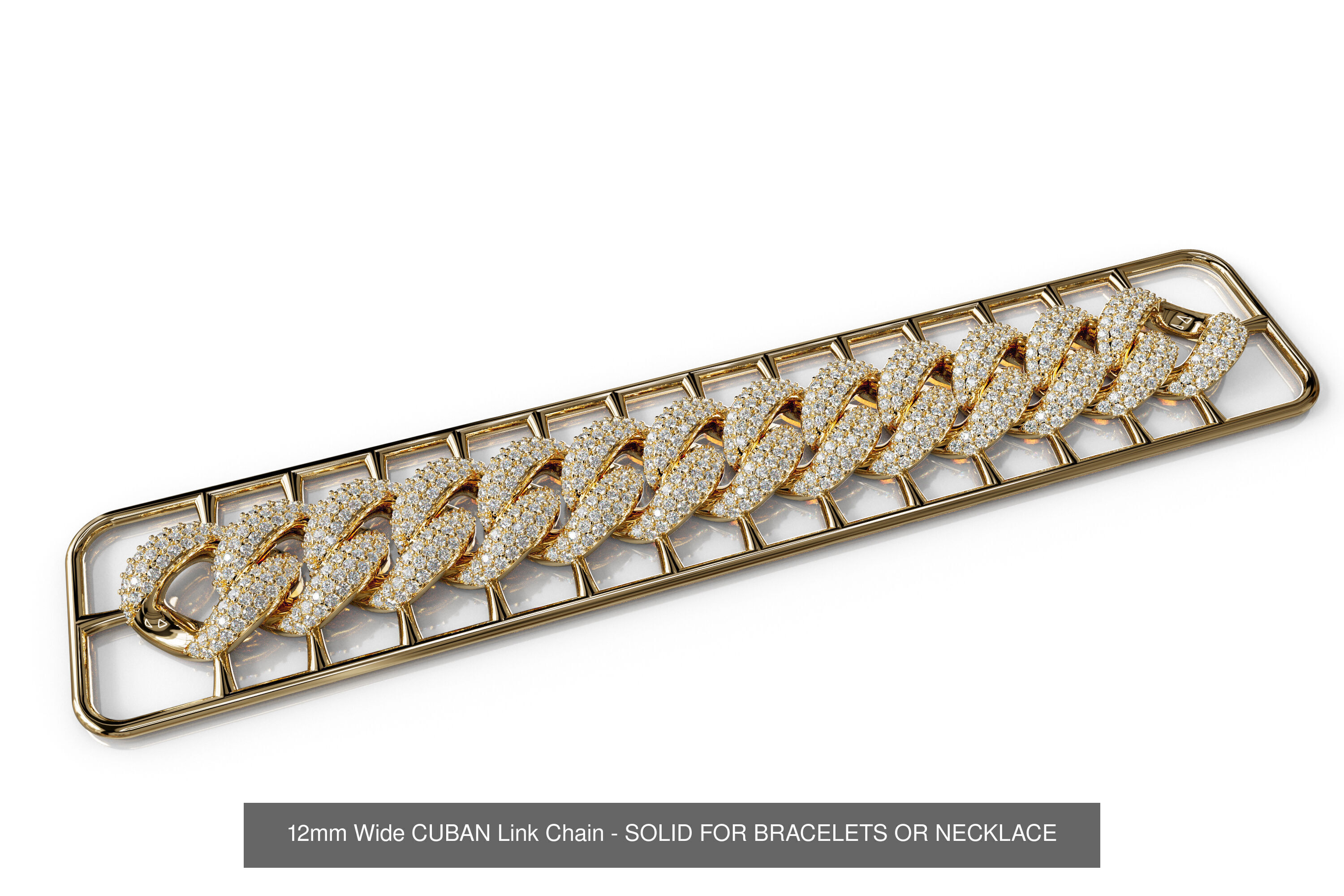 Three Row Diamond Cuban Link Chain 3D Model Collection_1