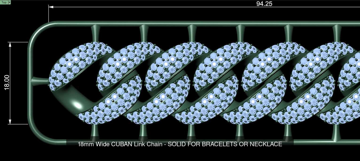 Three Row Diamond Cuban Link Chain 3D Model Collection_4