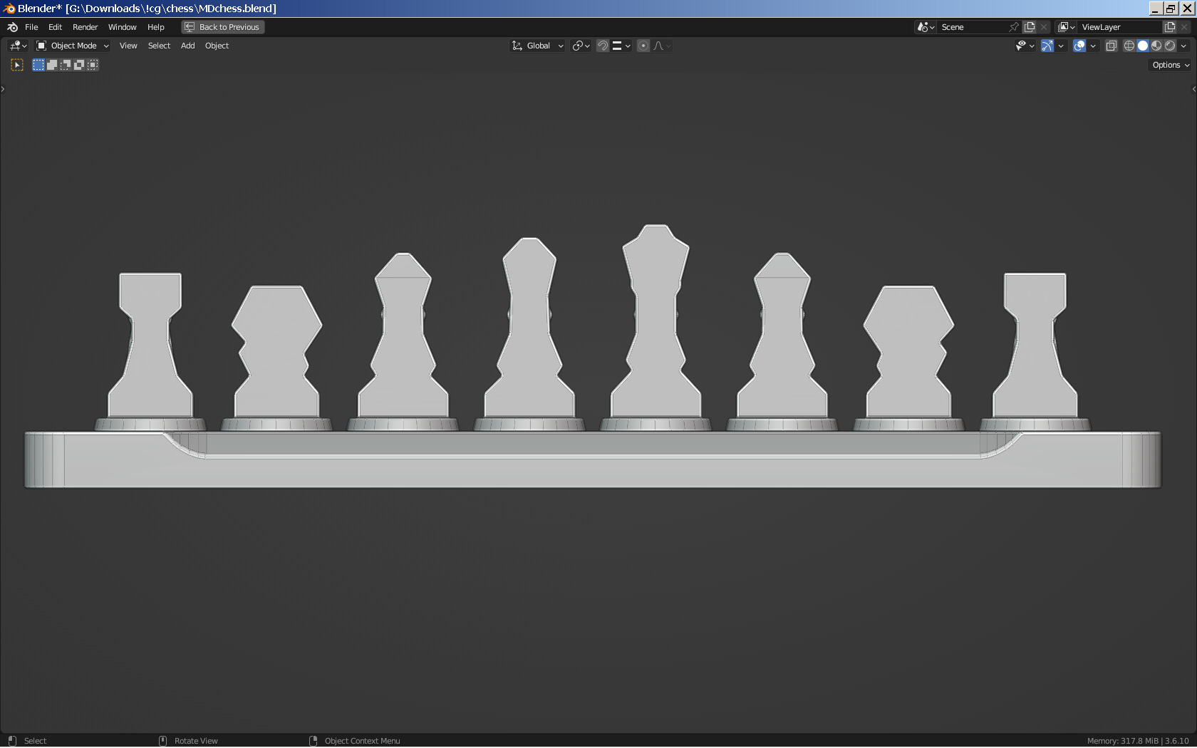Modern Chess Set and Clock Low-poly 3D model_3