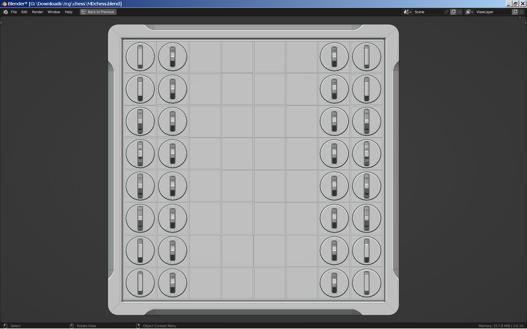 Modern Chess Set and Clock Low-poly 3D model_4