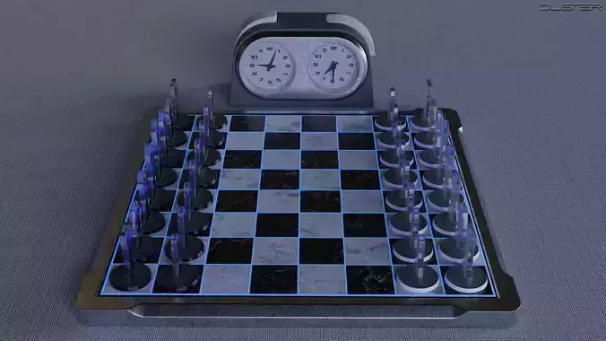 Modern Chess Set and Clock
