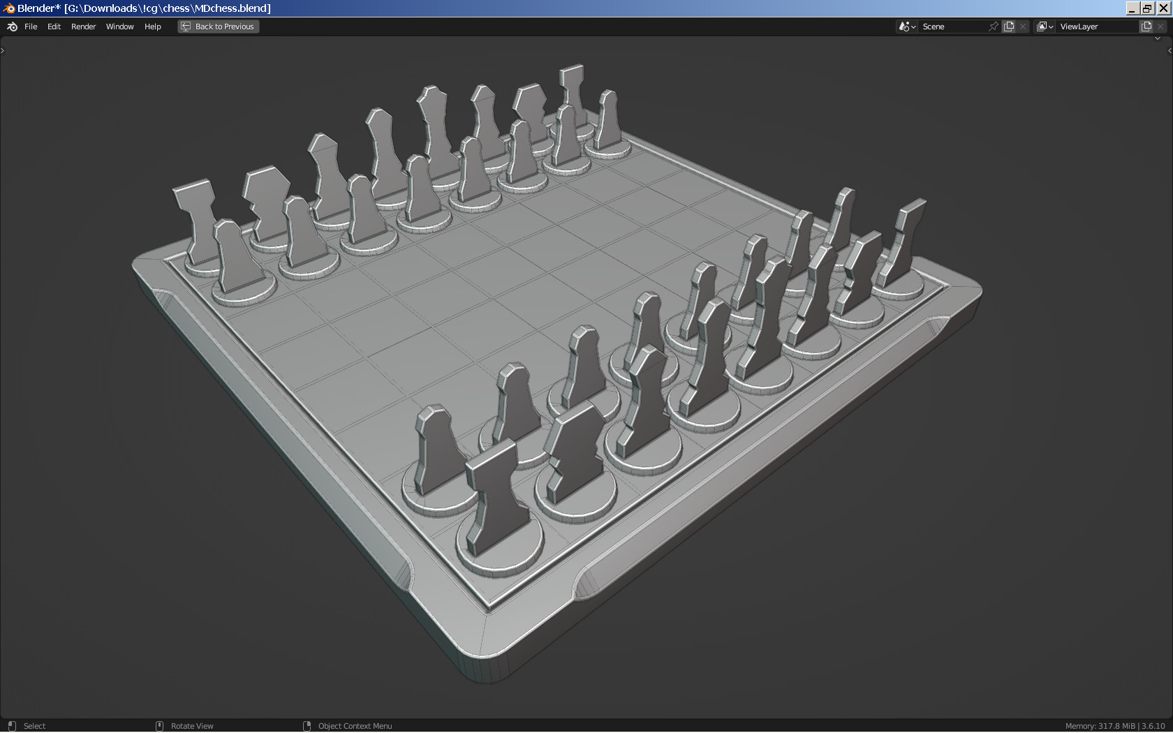 Modern Chess Set and Clock Low-poly 3D model_6