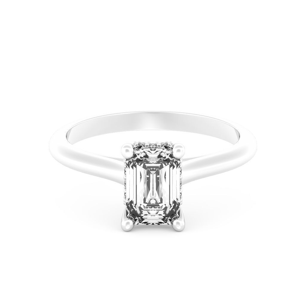 Emerald Cut Hidden Halo Engagement Ring 3D print model_9