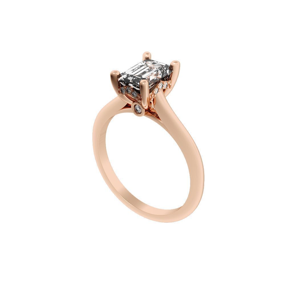 Emerald Cut Hidden Halo Engagement Ring 3D print model_7