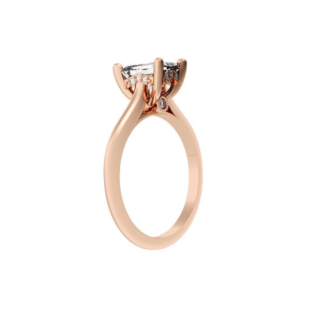 Emerald Cut Hidden Halo Engagement Ring 3D print model_8