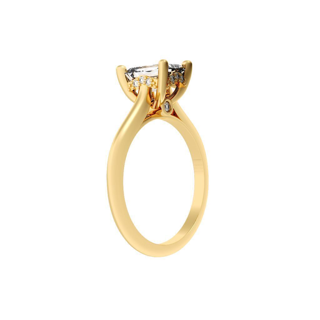 Emerald Cut Hidden Halo Engagement Ring 3D print model_5
