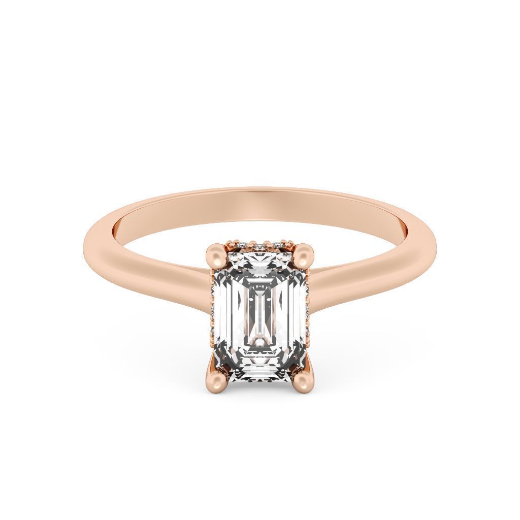 Emerald Cut Hidden Halo Engagement Ring 3D print model_6