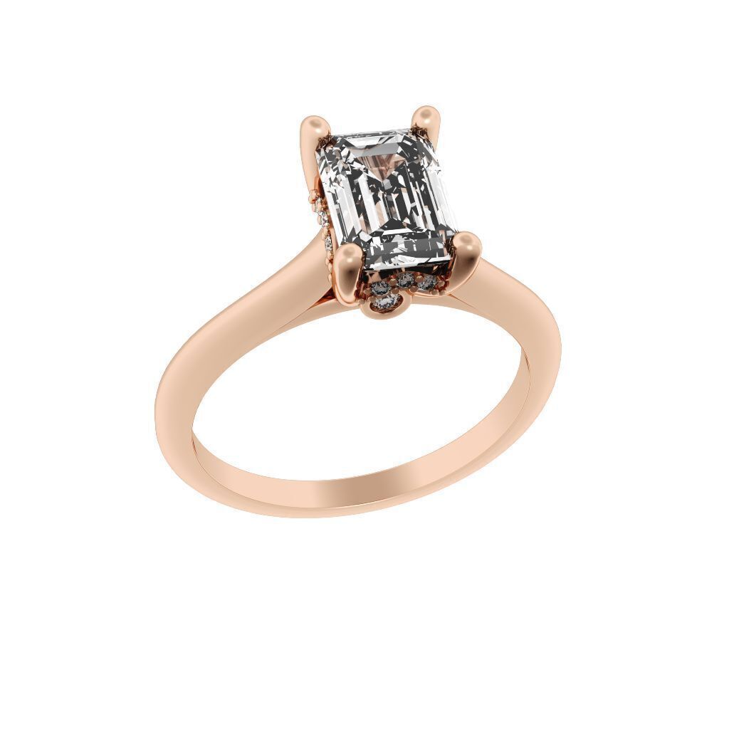 Emerald Cut Hidden Halo Engagement Ring 3D print model_1
