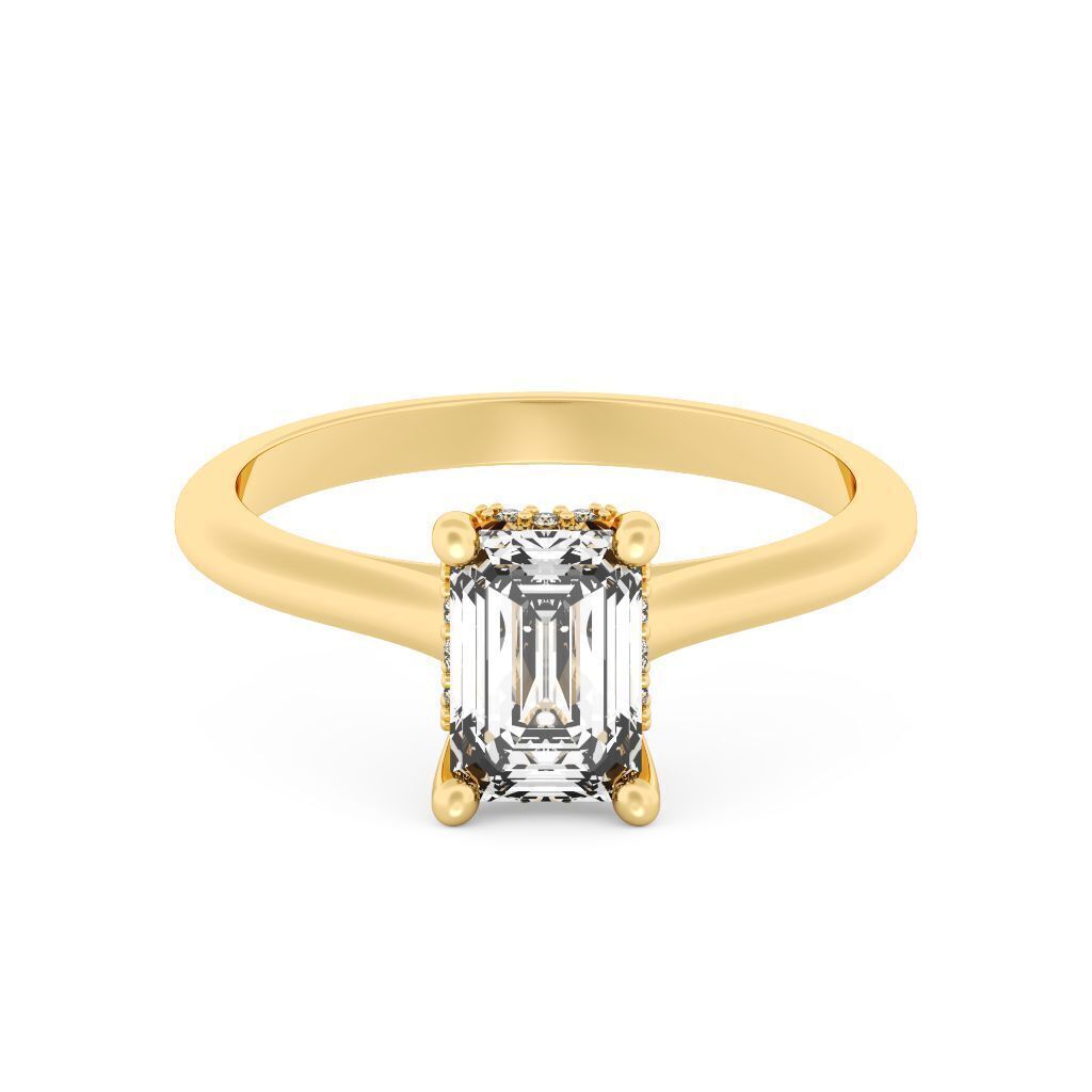 Emerald Cut Hidden Halo Engagement Ring 3D print model_3