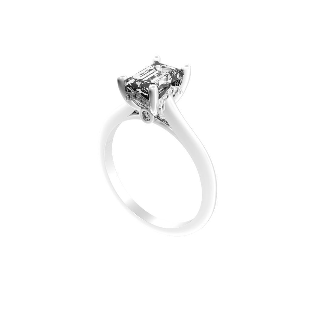 Emerald Cut Hidden Halo Engagement Ring 3D print model_10