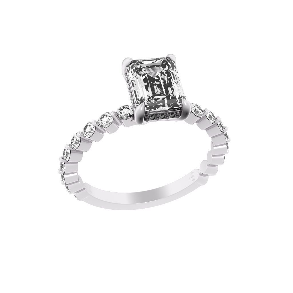 EMERALD Cut Hidden Halo Engagement Ring 3D print model_5