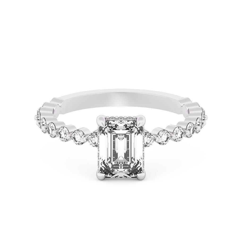 EMERALD Cut Hidden Halo Engagement Ring 3D print model_2
