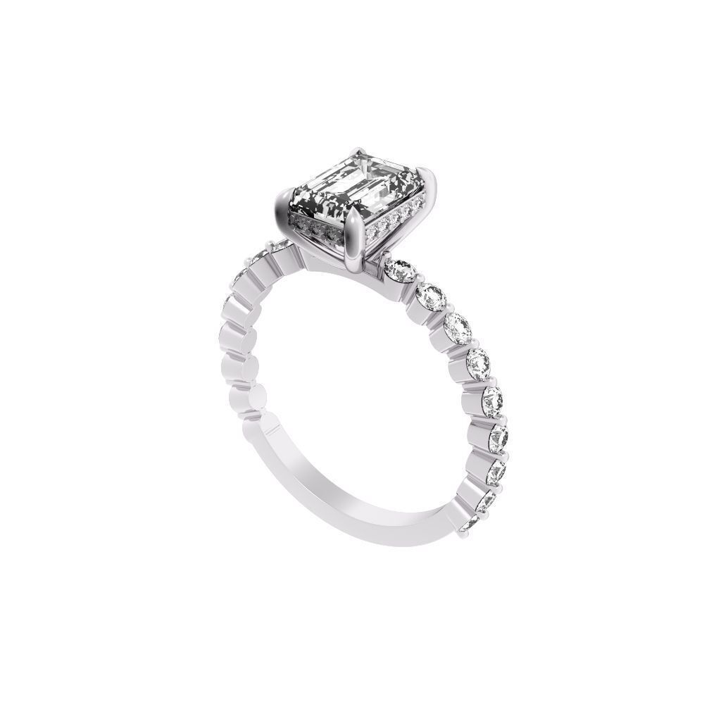 EMERALD Cut Hidden Halo Engagement Ring 3D print model_10