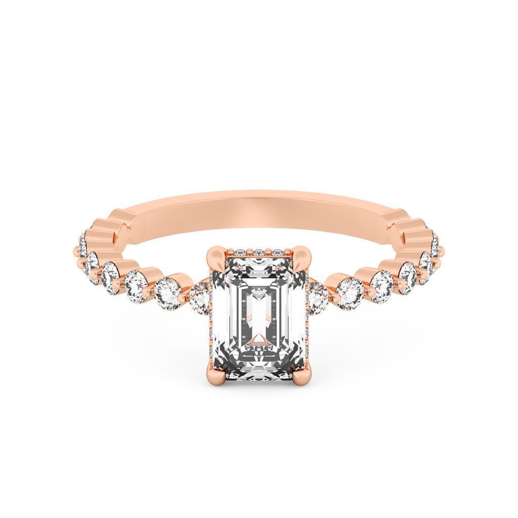 EMERALD Cut Hidden Halo Engagement Ring 3D print model_1