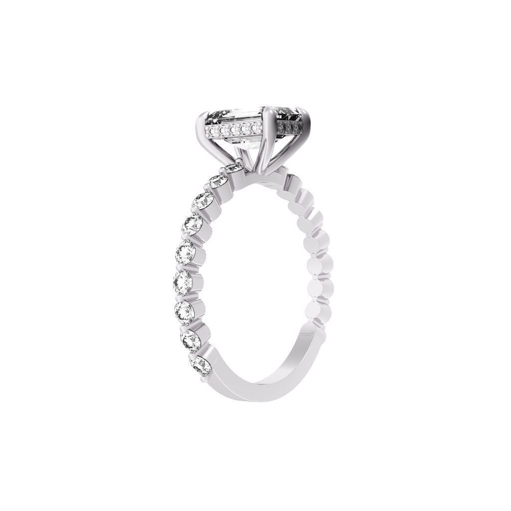 EMERALD Cut Hidden Halo Engagement Ring 3D print model_11