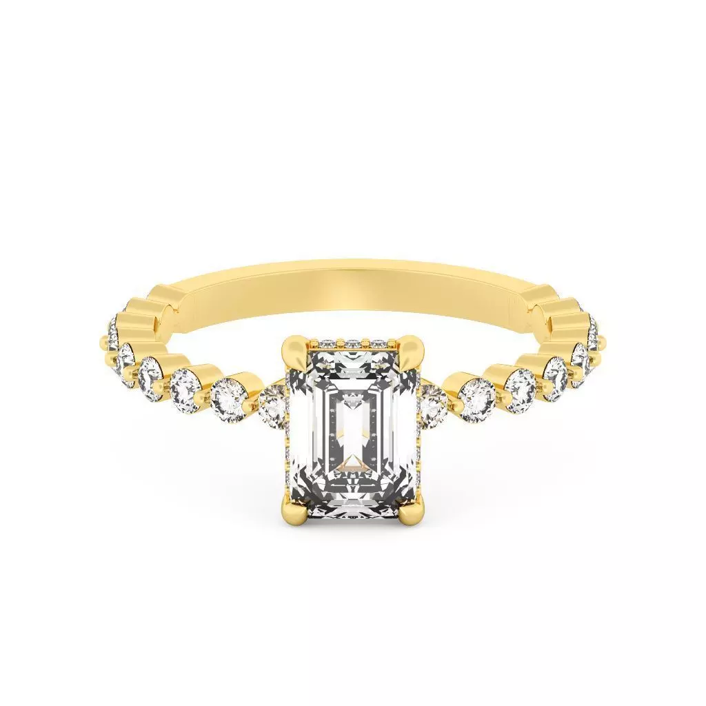 EMERALD Cut Hidden Halo Engagement Ring 3D print model_0