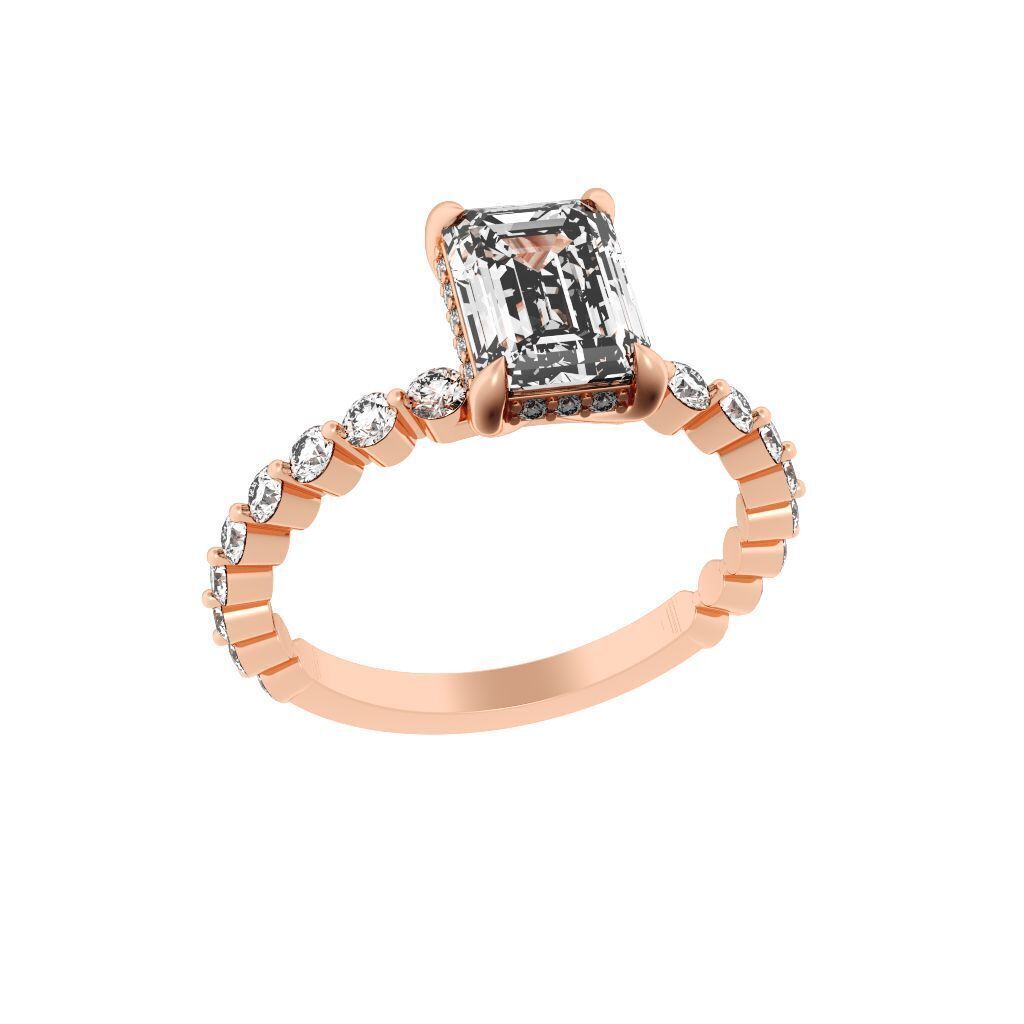 EMERALD Cut Hidden Halo Engagement Ring 3D print model_4