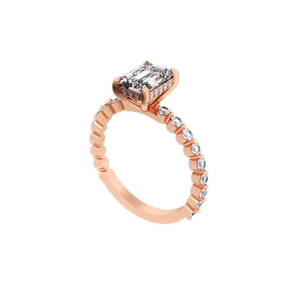 EMERALD Cut Hidden Halo Engagement Ring 3D print model_8