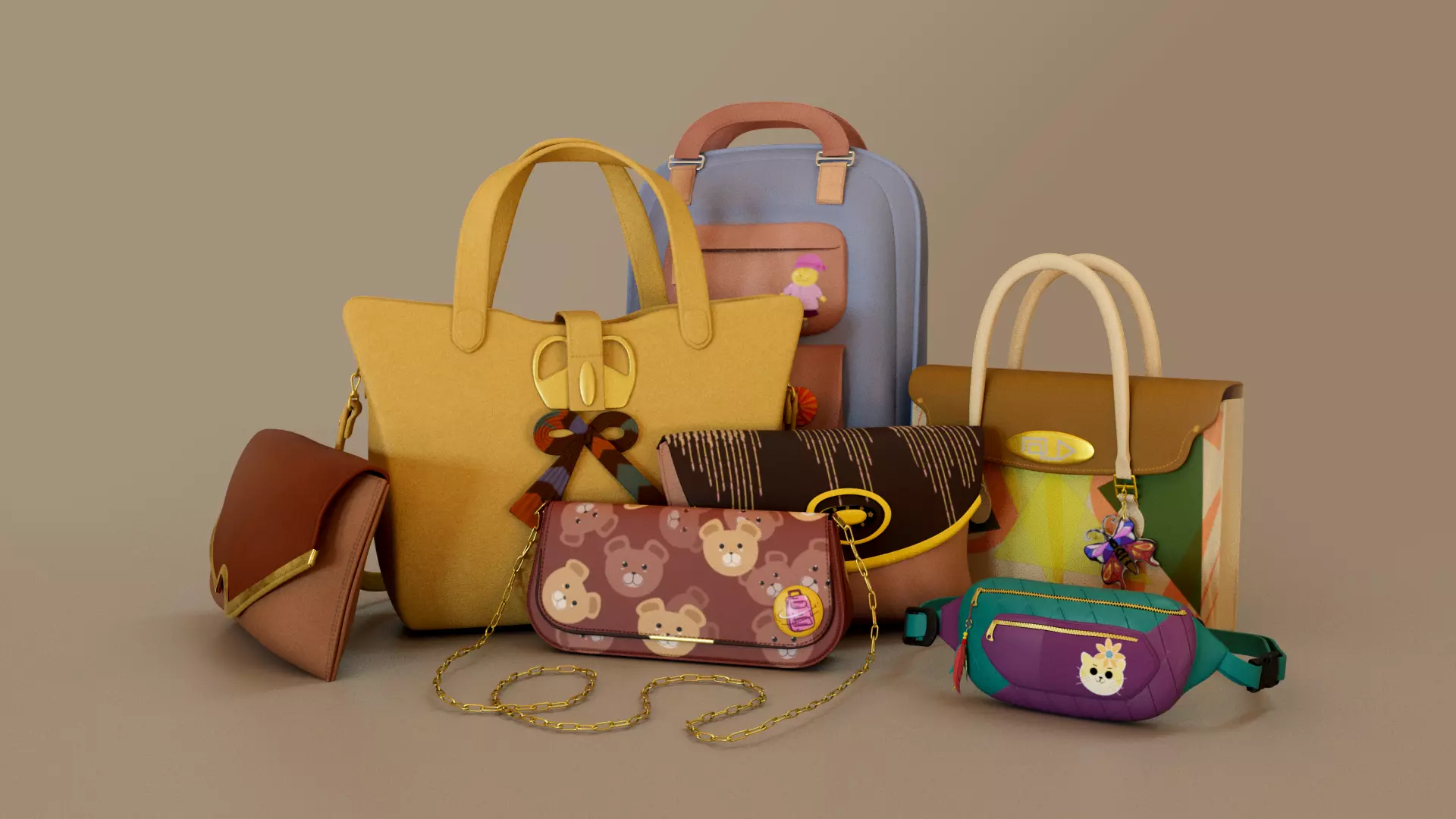 Ladies BAGS Low-poly 3D model_0