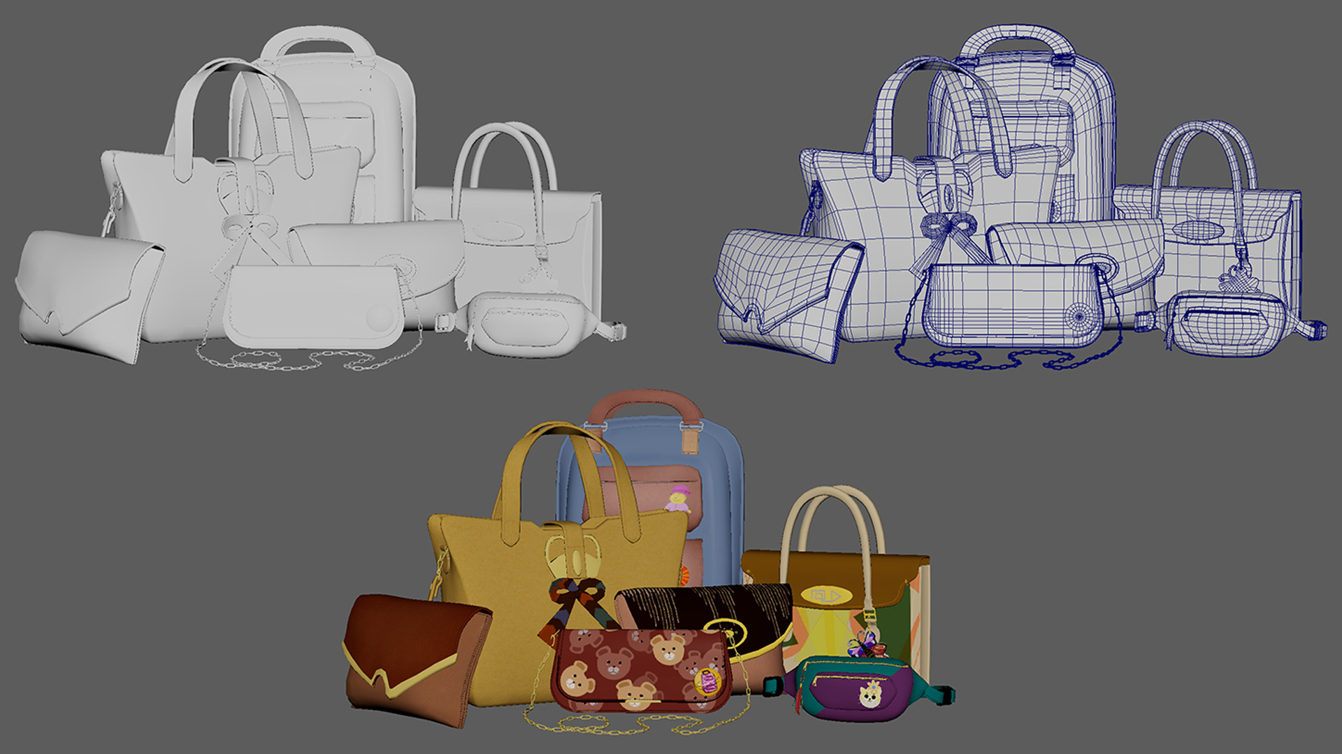 Ladies BAGS Low-poly 3D model_10