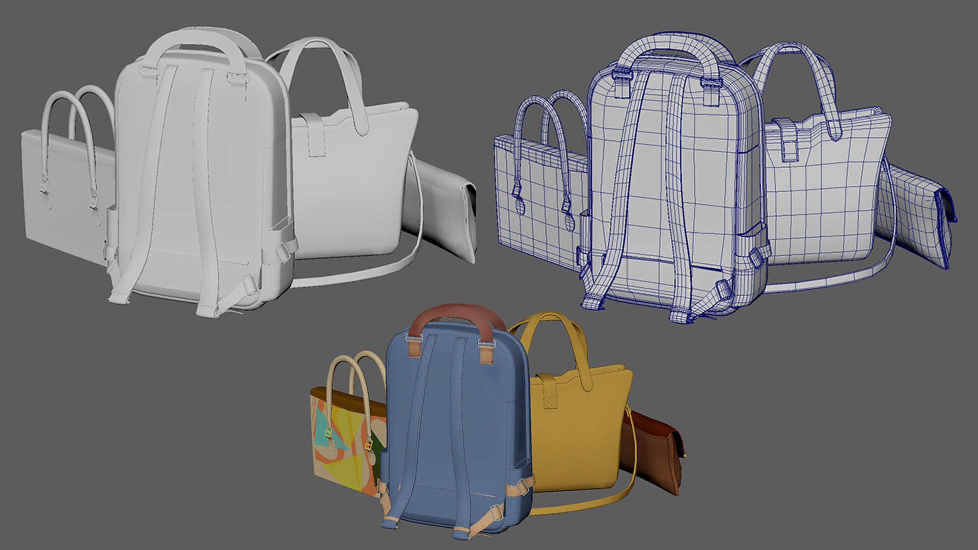 Ladies BAGS Low-poly 3D model_12