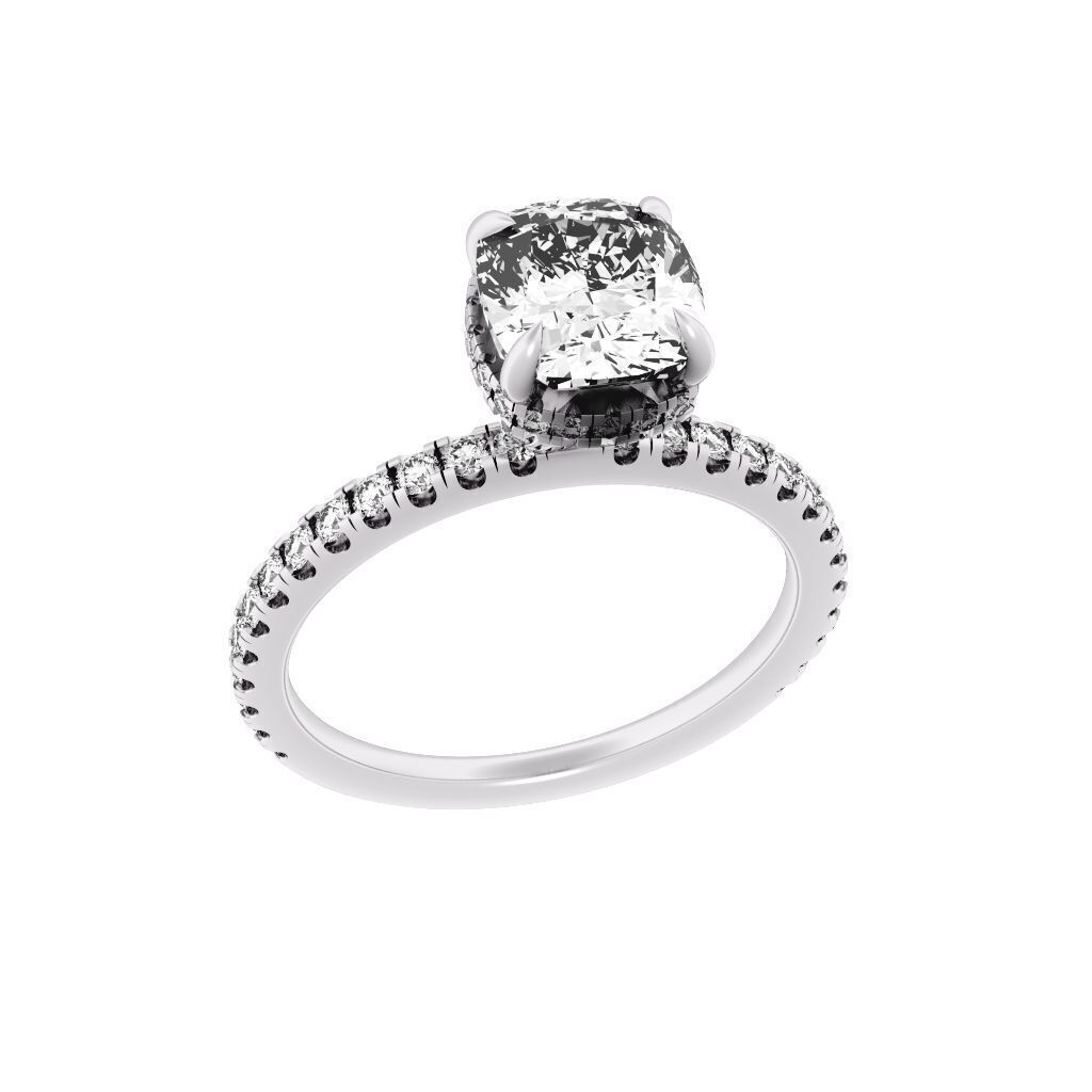 CUSHION Cut Hidden Halo Engagement Ring 3D print model_9