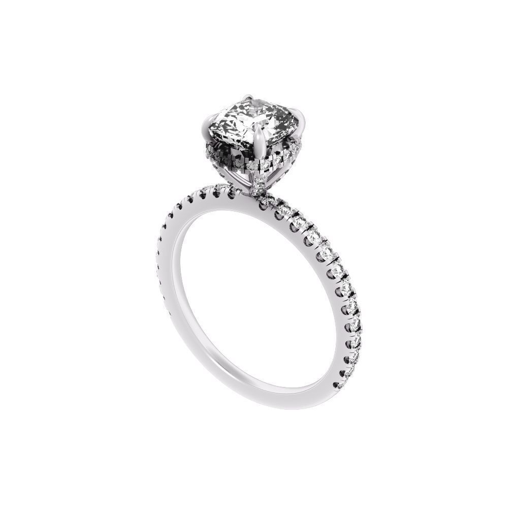 CUSHION Cut Hidden Halo Engagement Ring 3D print model_10