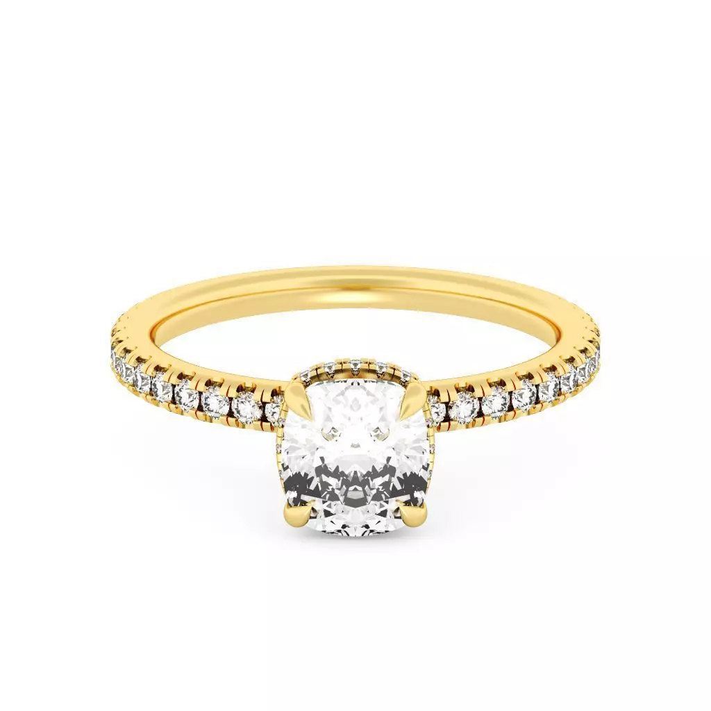 CUSHION Cut Hidden Halo Engagement Ring 3D print model_0