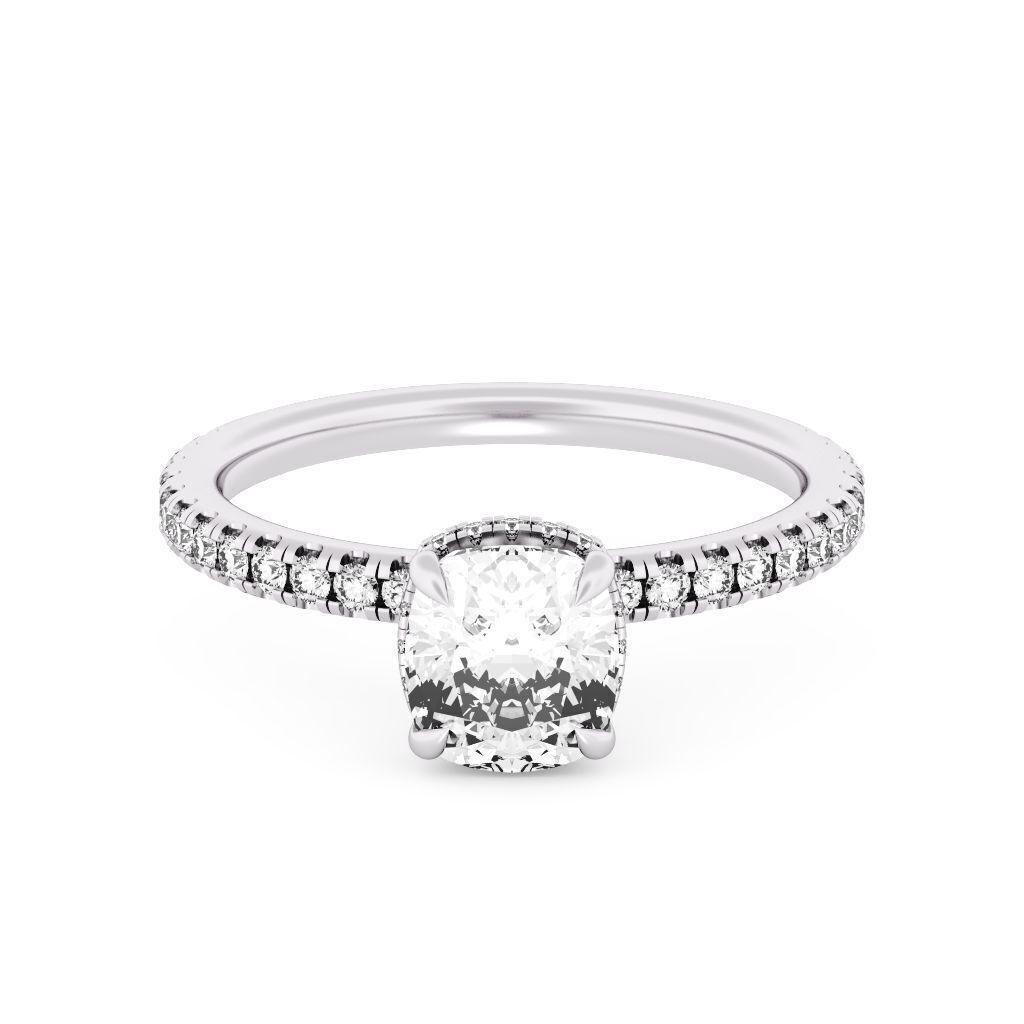 CUSHION Cut Hidden Halo Engagement Ring 3D print model_2
