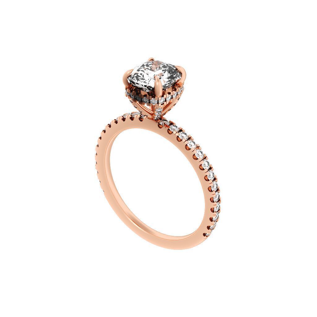 CUSHION Cut Hidden Halo Engagement Ring 3D print model_7