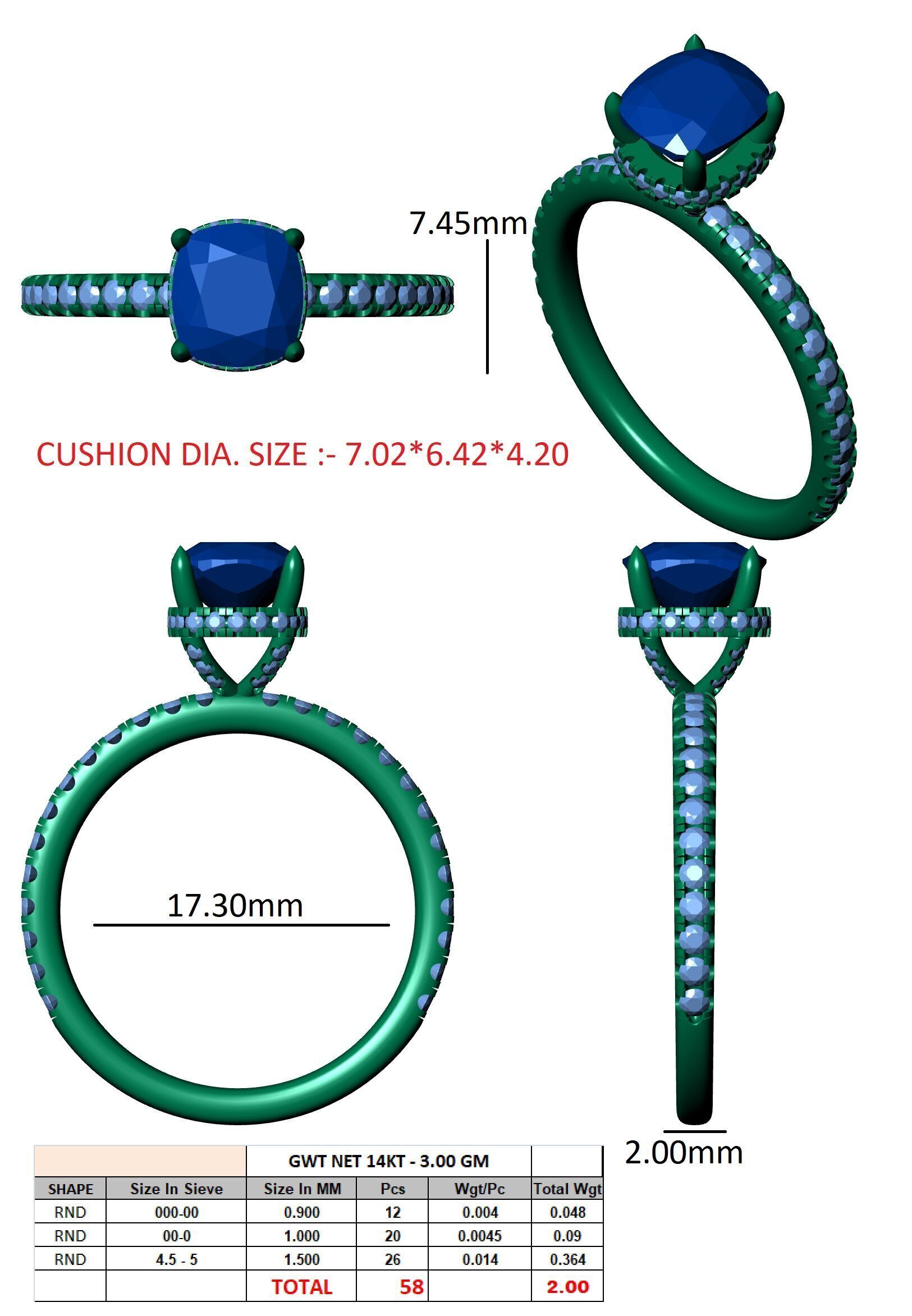 CUSHION Cut Hidden Halo Engagement Ring 3D print model_12