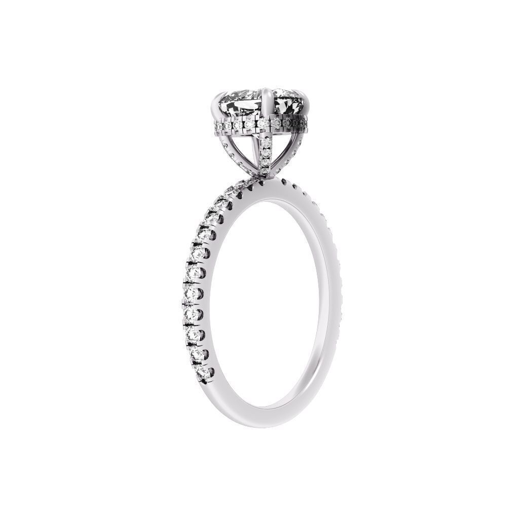 CUSHION Cut Hidden Halo Engagement Ring 3D print model_11
