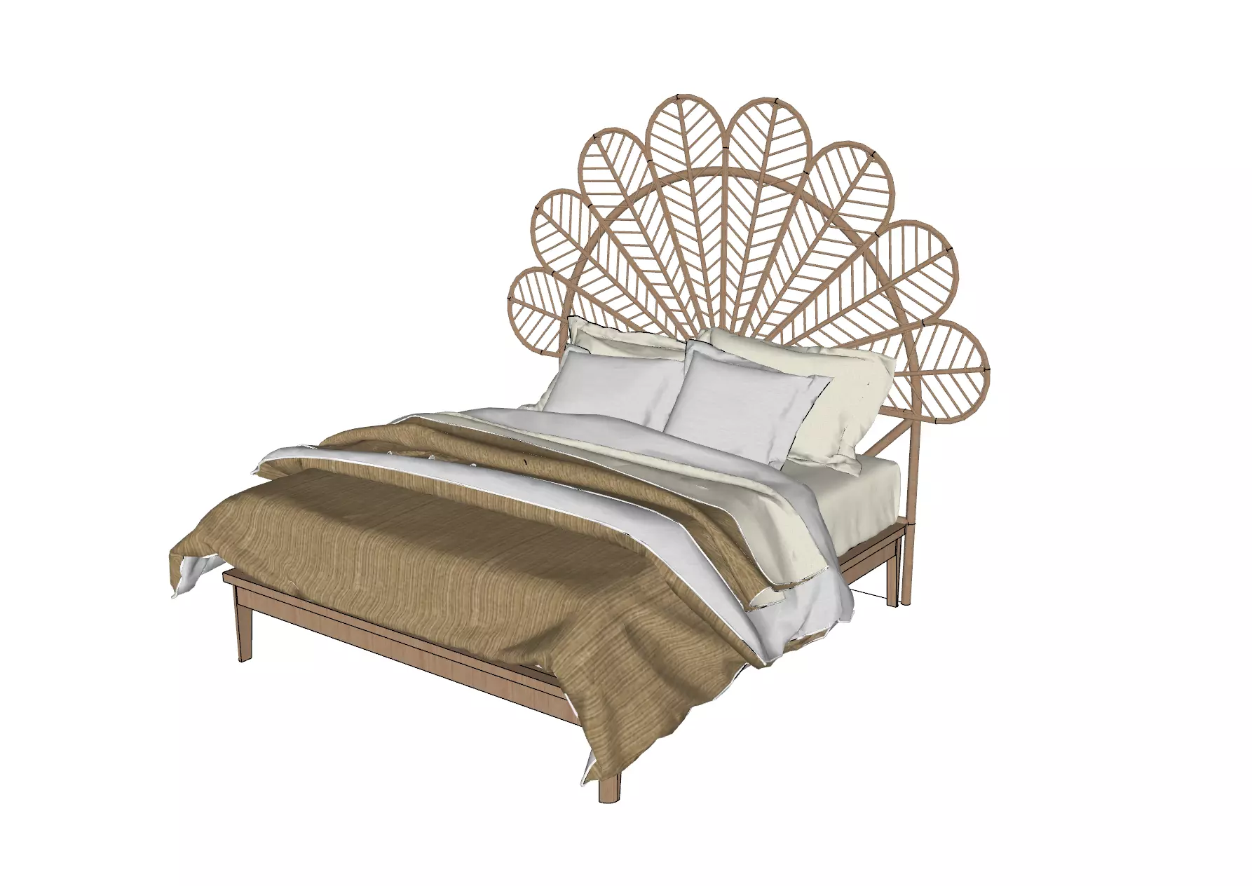Bed Rattan Flower Petal Bohemian Free 3D model