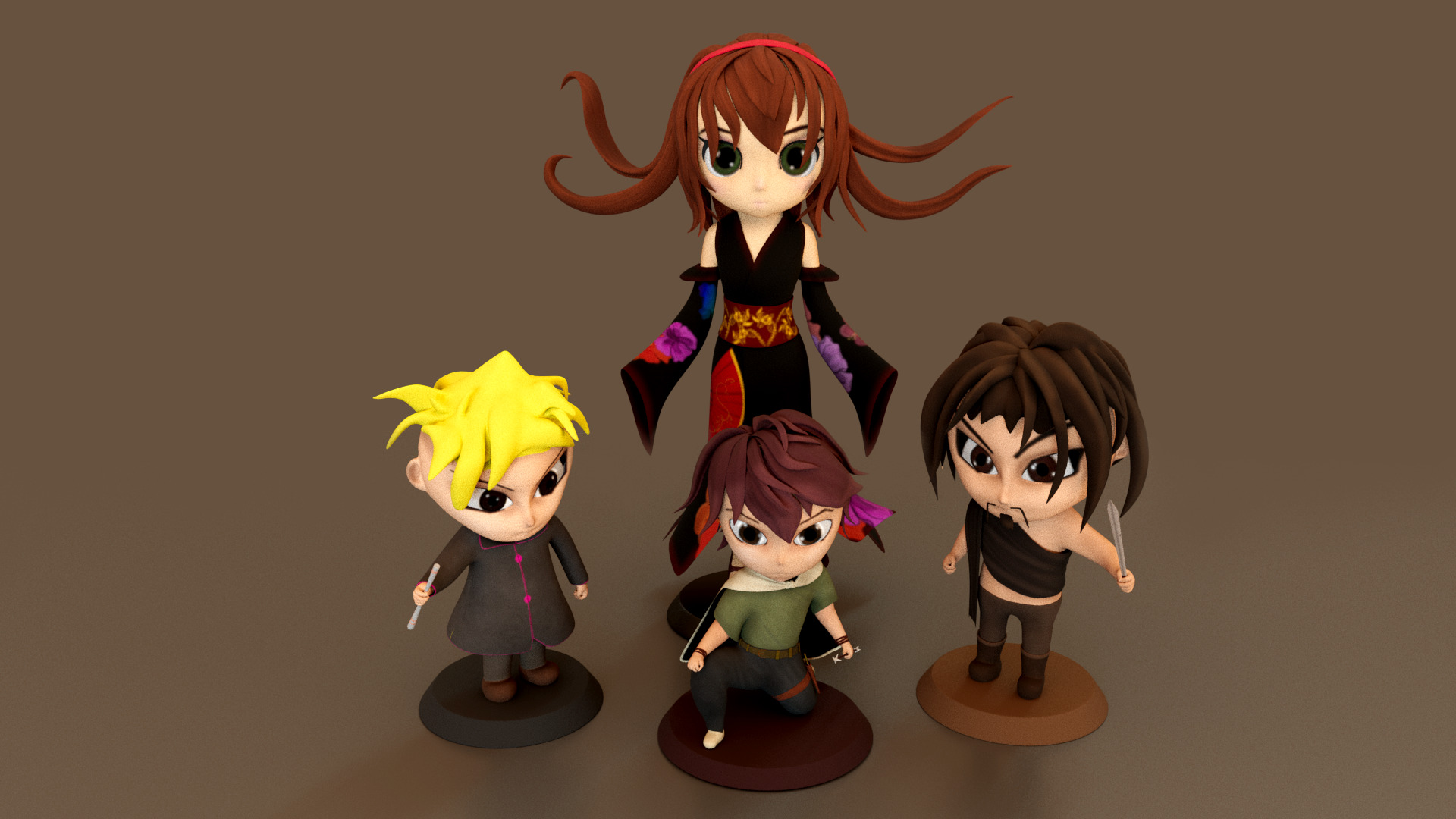Manga Figurines Low-poly 3D model_1