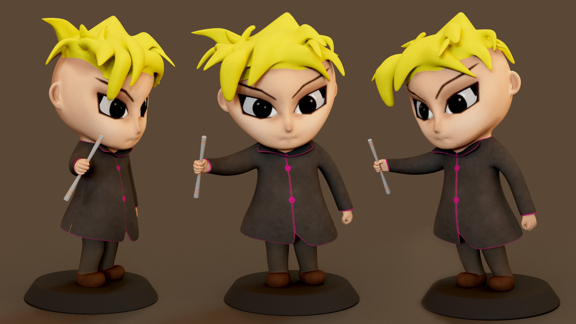 Manga Figurines Low-poly 3D model_5