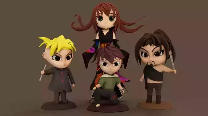 Manga Figurines Low-poly 3D model